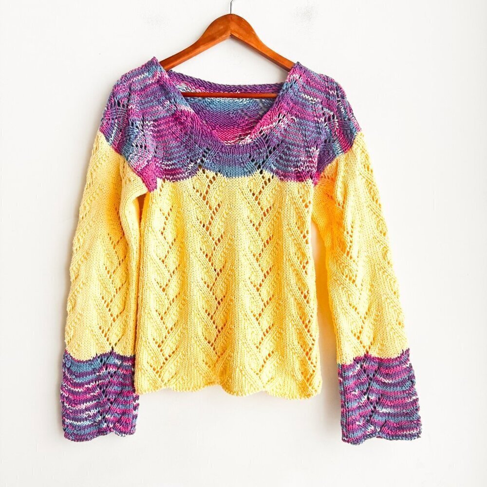 Vintage Handmade Knit Crochet Colourful Boho Sweater S